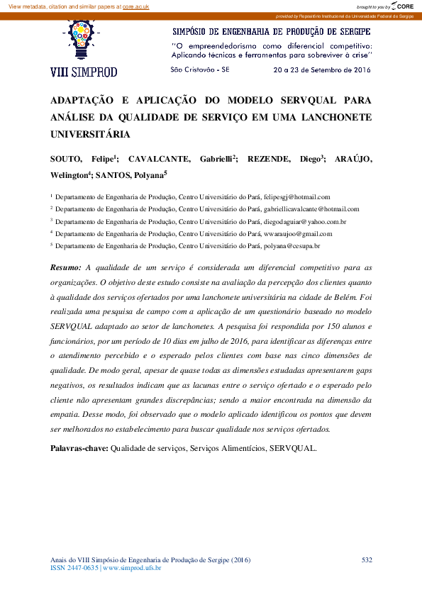 (PDF) Adaptation and SERVQUAL model application for analysis of quality ...