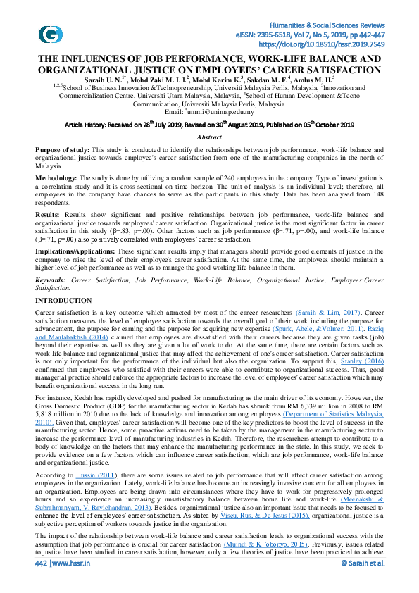 (PDF) The Influences of Job Performance, Work-Life Balance and ...