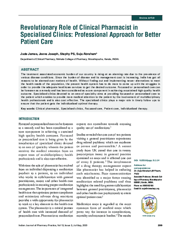 (PDF) Revolutionary Role of Clinical Pharmacist in Specialised Clinics ...