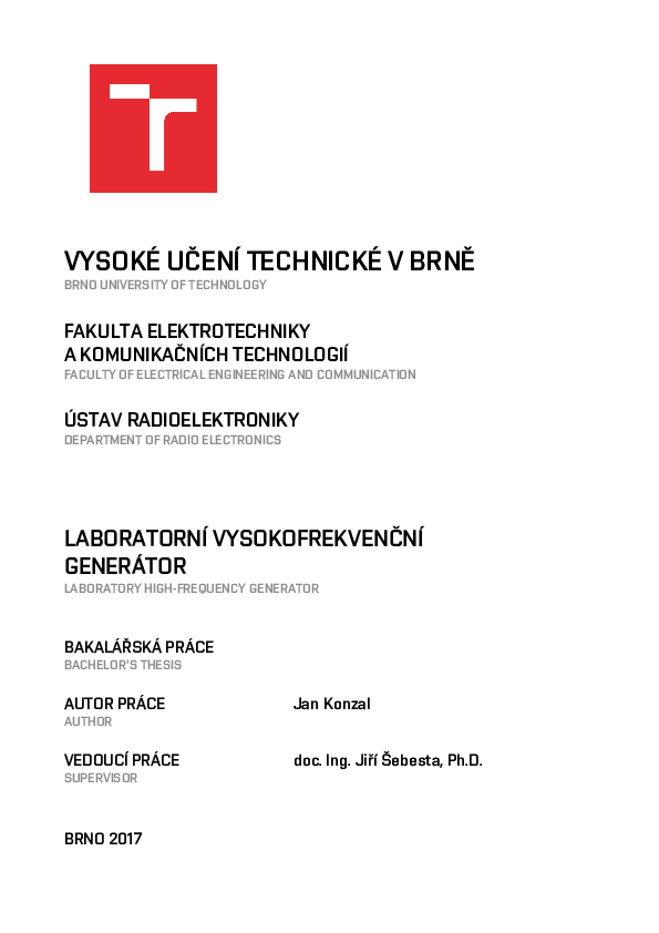 (PDF) Laboratory HighFrequency Generator Jan Konzal Academia.edu