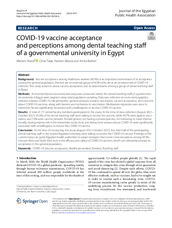 (PDF) COVID-19 vaccine acceptance and perceptions among dental teaching ...