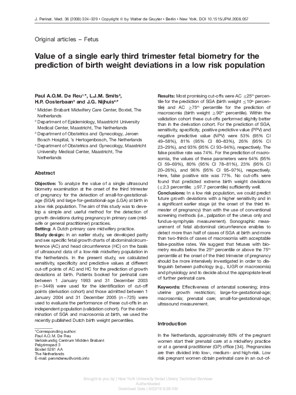 (PDF) Value of a single early third trimester fetal biometry for the ...