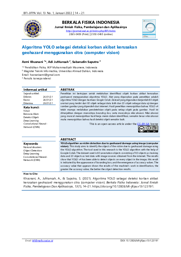 (PDF) Algoritma YOLO sebagai deteksi korban akibat kerusakan geohazard ...