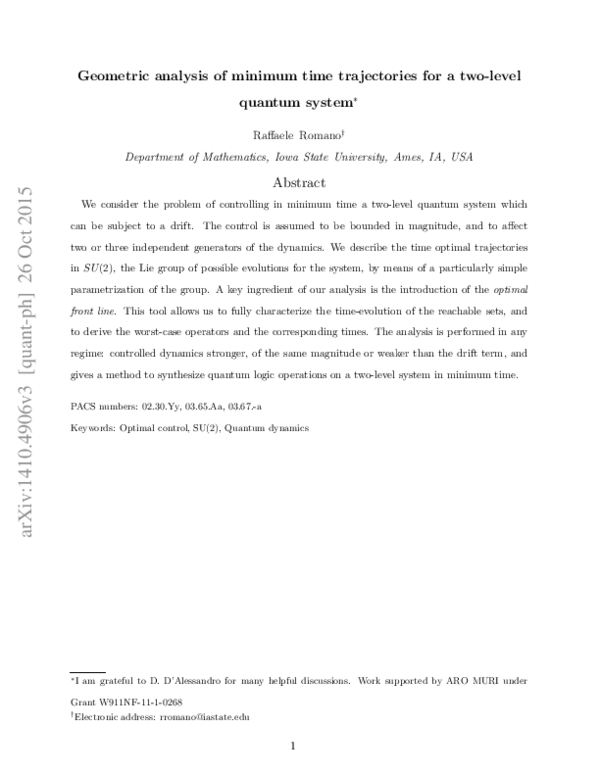 (PDF) Geometric analysis of minimumtime trajectories for a twolevel