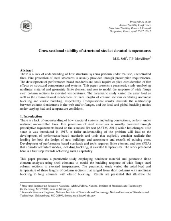 (PDF) Stability of wide flange structural steel columns at elevated ...