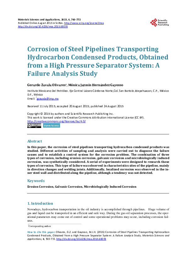 (PDF) Corrosion of Steel Pipelines Transporting Hydrocarbon Condensed ...