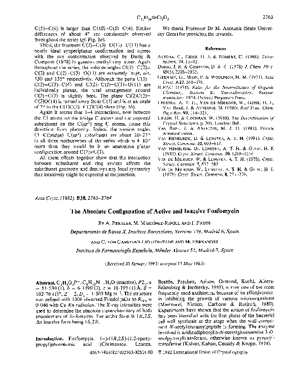 (PDF) The absolute configuration of active and inactive fosfomycin