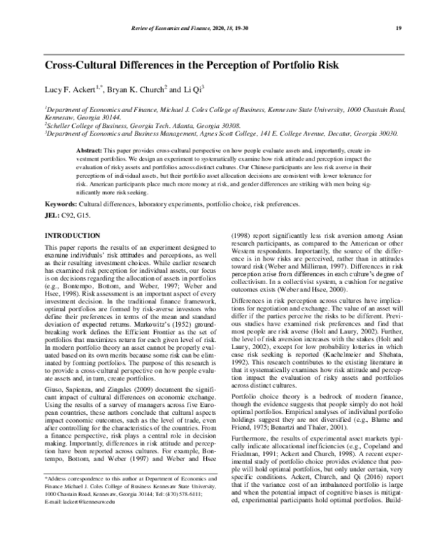 (PDF) Cross-Cultural Differences in the Perception of Portfolio Risk