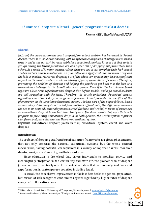 (PDF) Educational dropout in Israel – general progress in the last decade