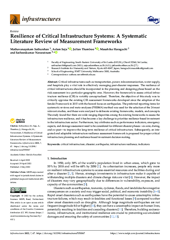(PDF) Resilience of Critical Infrastructure Systems: A Systematic ...