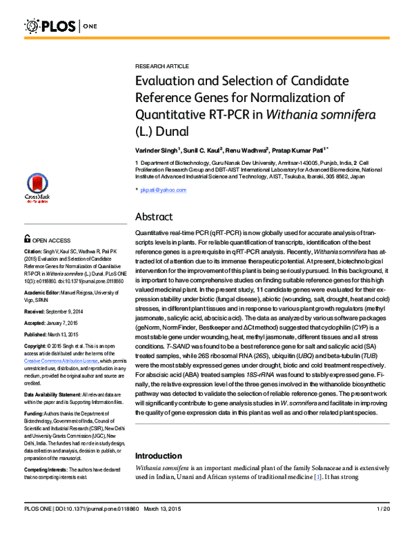 (PDF) Evaluation and Selection of Candidate Reference Genes for ...