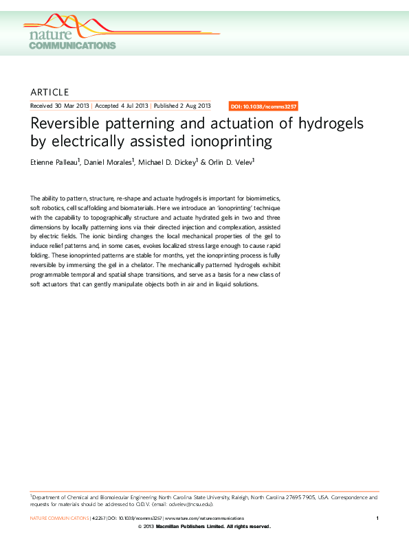 (PDF) Reversible patterning and actuation of hydrogels by electrically ...