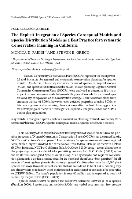 (PDF) The explicit integration of Species Conceptual Models and Species ...
