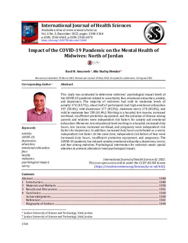 (PDF) Impact of the COVID-19 pandemic on the mental health of midwives
