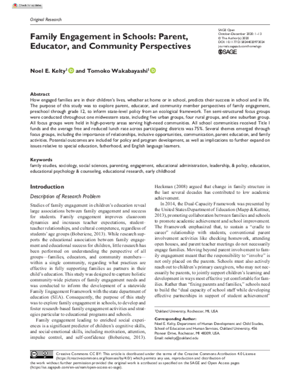 (PDF) Family Engagement in Schools: Parent, Educator, and Community ...