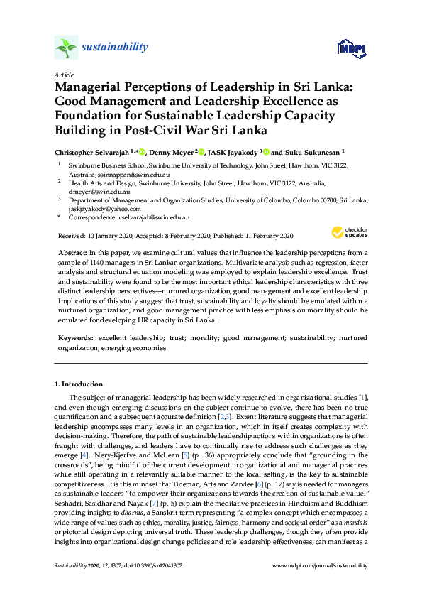(PDF) Managerial Perceptions of Leadership in Sri Lanka Good