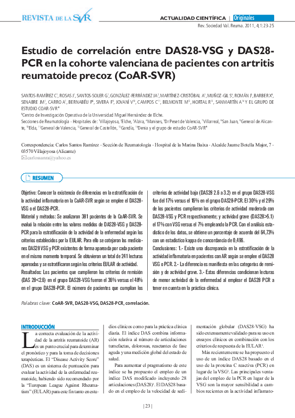 (PDF) Estudio de correlación entre DAS28-VSG y DAS28-PCR en la cohorte ...