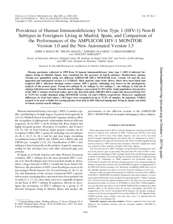 (PDF) Prevalence of Human Immunodeficiency Virus Type 1 (HIV-1) Non-B ...