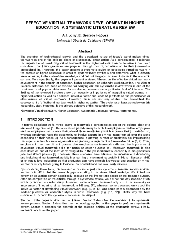 (PDF) Effective Virtual Teamwork Development in Higher Education: A ...