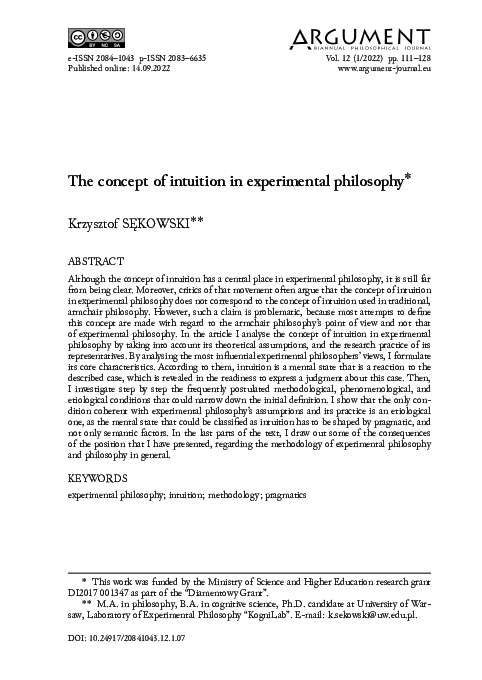 (PDF) The Concept of Intuition in Experimental Philosophy