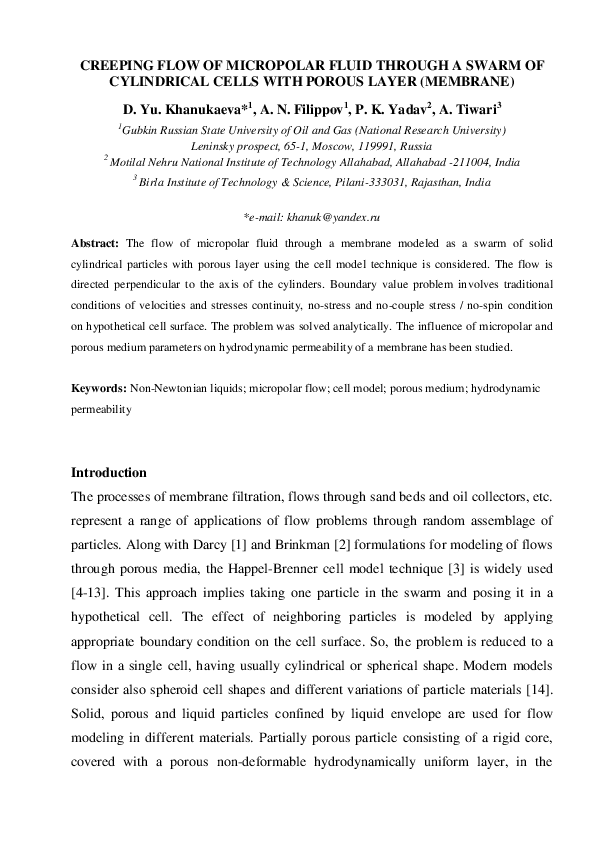 (PDF) Creeping flow of micropolar fluid through a swarm of cylindrical ...