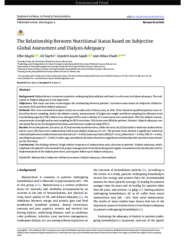 (PDF) The Relationship Between Nutritional Status Based on Subjective ...