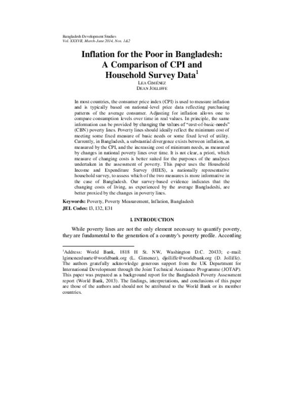 (PDF) Inflation for the Poor in Bangladesh: A Comparison of CPI and ...