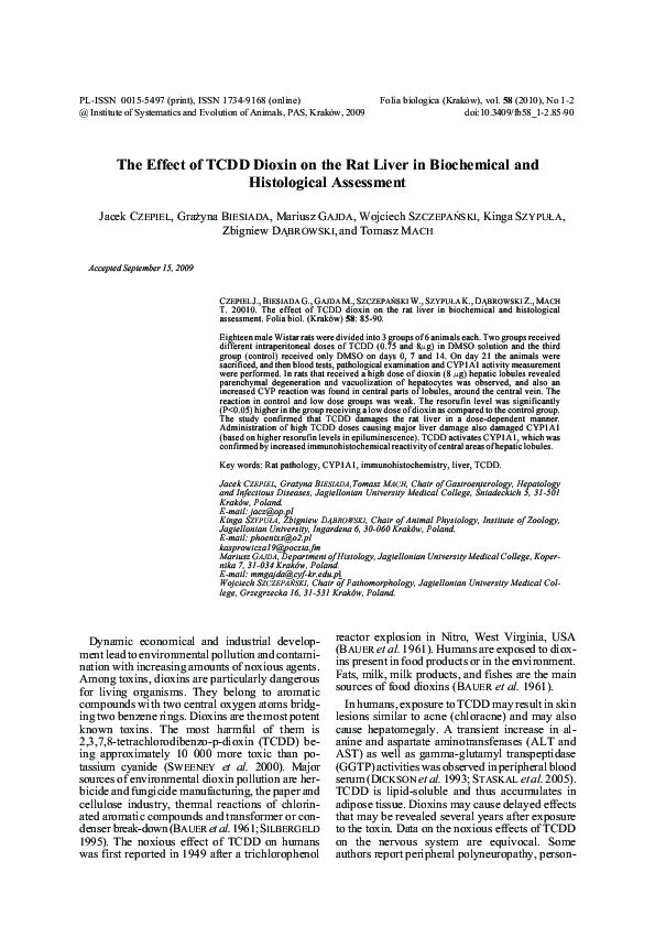 (PDF) The Effect of TCDD Dioxin on the Rat Liver in Biochemical and ...