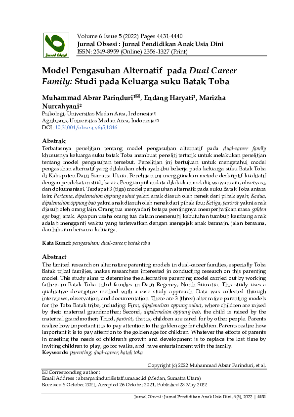 (PDF) Model Pengasuhan Alternatif pada Dual Career Family: Studi pada ...