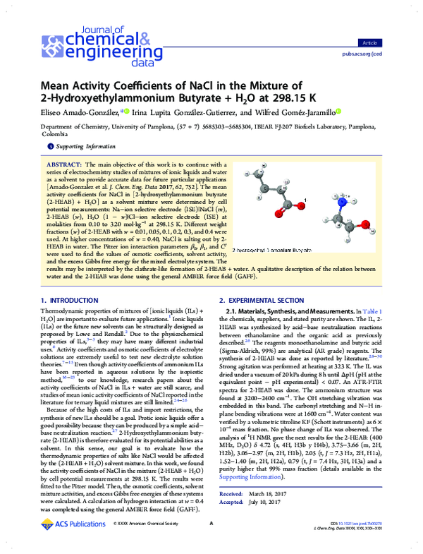 (PDF) Mean Activity Coefficients of NaCl in the Mixture of 2 ...