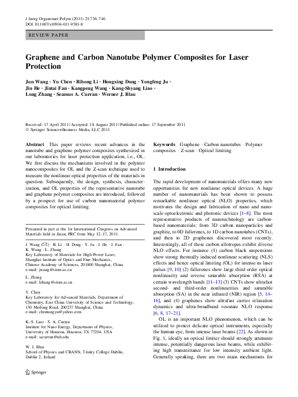 (PDF) Graphene and Carbon Nanotube Polymer Composites for Laser Protection