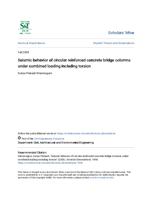(PDF) Seismic Behavior of Circular Reinforced Concrete Bridge Columns ...