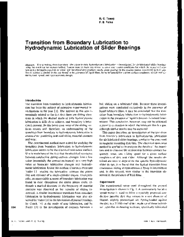 (PDF) Transition from Boundary Lubrication to Hydrodynamic Lubrication ...