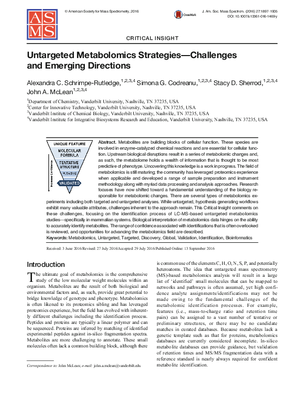 (PDF) Untargeted Metabolomics Strategies-Challenges and Emerging Directions