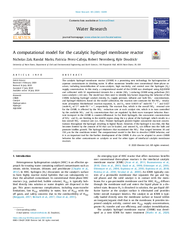 (PDF) A computational model for the catalytic hydrogel membrane reactor