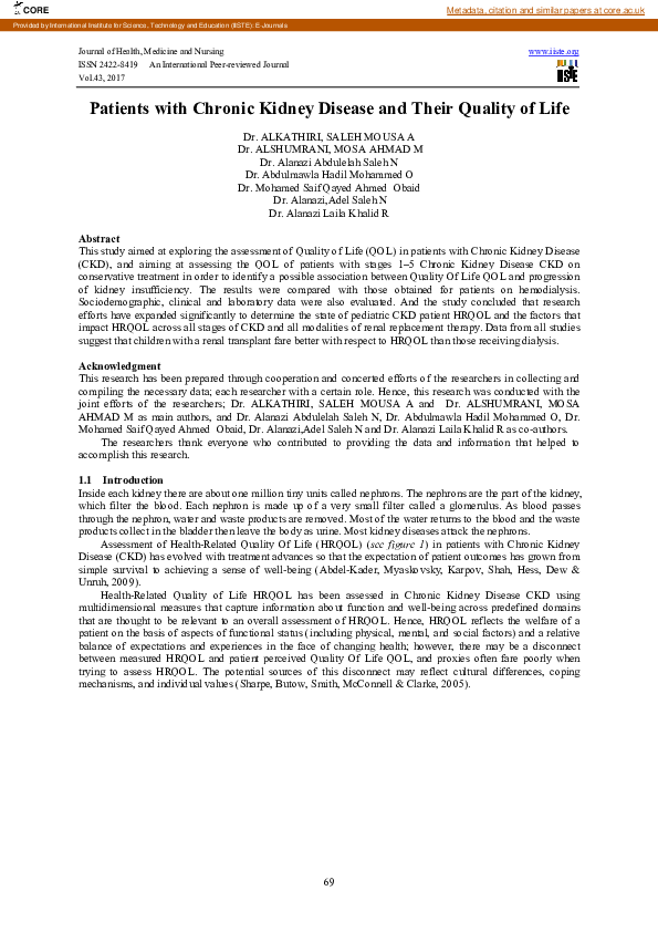 (PDF) Patients with Chronic Kidney Disease and Their Quality of Life