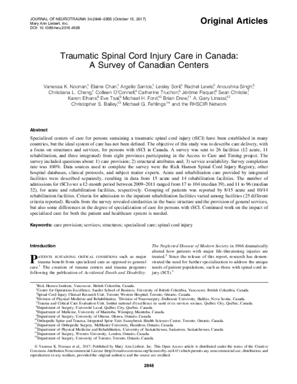(PDF) Traumatic Spinal Cord Injury Care in Canada: A Survey of Canadian ...