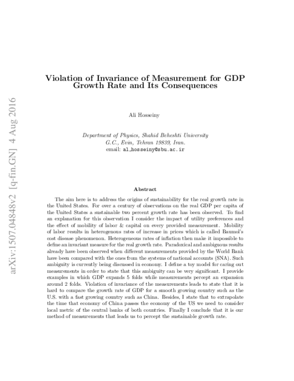 (PDF) Violation of Invariance of Measurement for GDP Growth Rate and ...