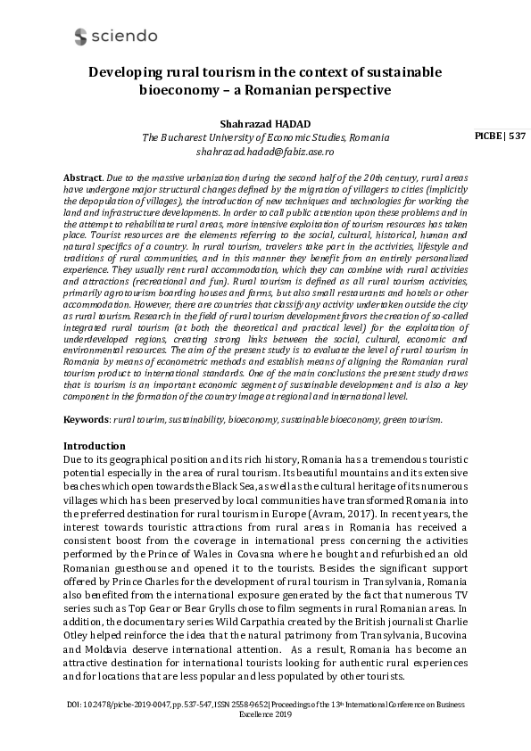 (PDF) Developing rural tourism in the context of sustainable bioeconomy ...