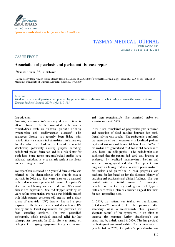 (PDF) Association of psoriasis and periodontitis: case report