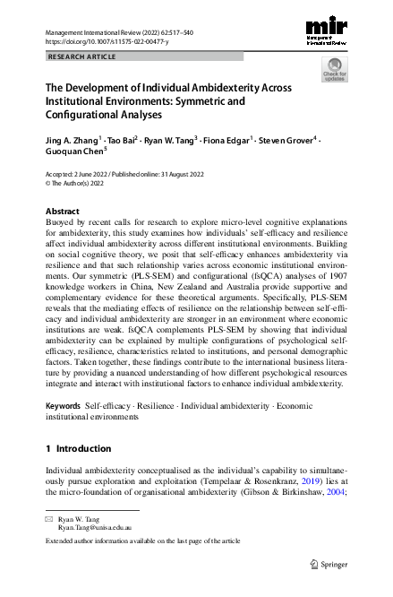 (PDF) The Development of Individual Ambidexterity Across Institutional ...