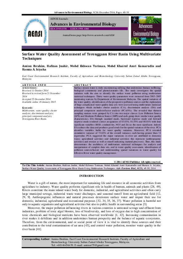 (PDF) Surface Water Quality Assessment of Terengganu River Basin Using ...