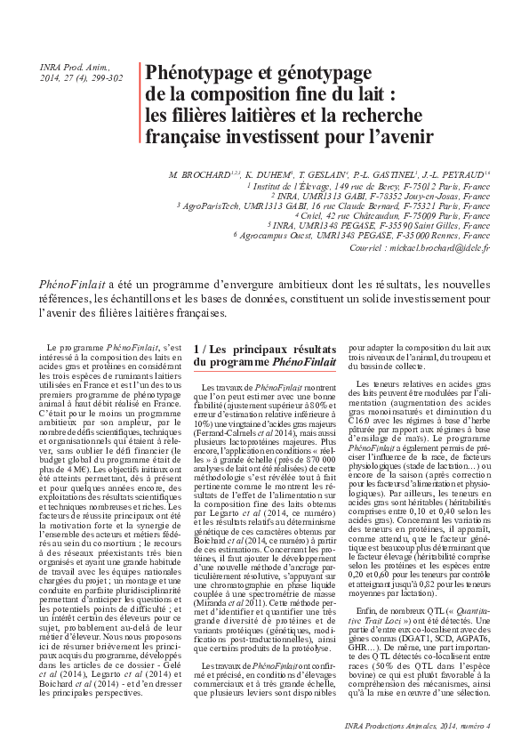 (PDF) Phénotypage et génotypage de la composition fine du lait : les ...