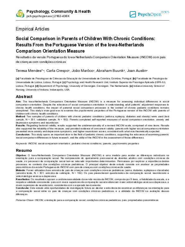 (PDF) Social comparison in parents of children with chronic conditions ...