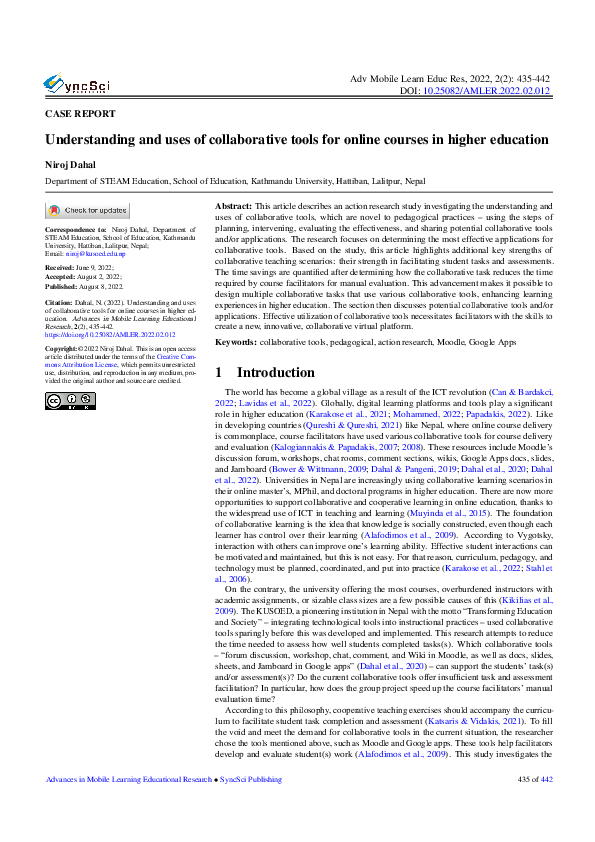 (PDF) Understanding and uses of collaborative tools for online courses ...