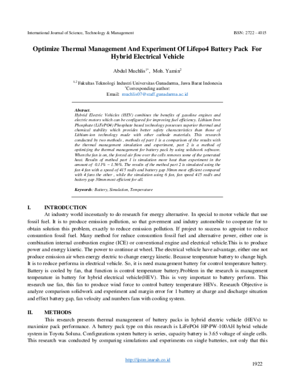 (PDF) Optimize Thermal Management And Experiment Of Lifepo4 Battery ...