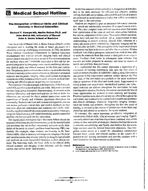 (PDF) The integration of clinical skills and clinical anatomy in ...