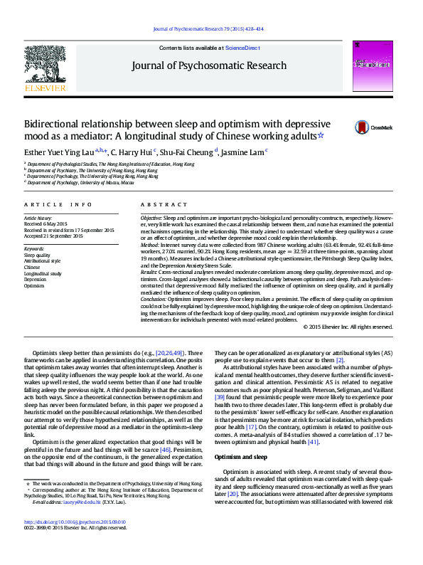 (PDF) Bidirectional relationship between sleep and optimism with ...
