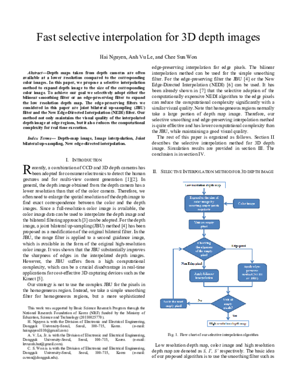(PDF) Fast selective interpolation for 3D depth images