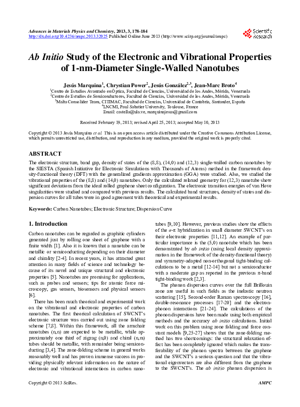 (PDF) Ab Initio Study of the Electronic and Vibrational Properties of 1 ...